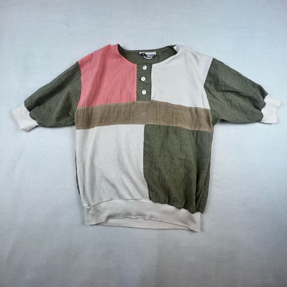 The Season Ticket Vintage Colorblock Top Women's M Made in USA Patchwork Henley
